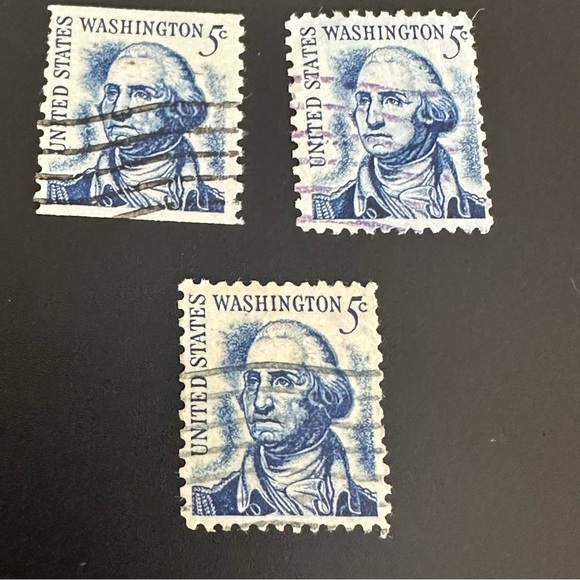 Vintage 5 Cent George Washington Postage Stamps – Blue Used Lot of 3 | 1960s USA - Picture 1 of 10